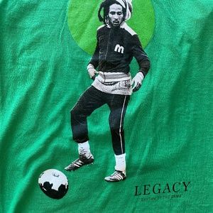 Bob Marley playing soccer green shirt size small
